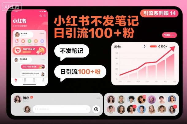 引流系列课14:小红书不发笔记日引流100+粉-摇钱树